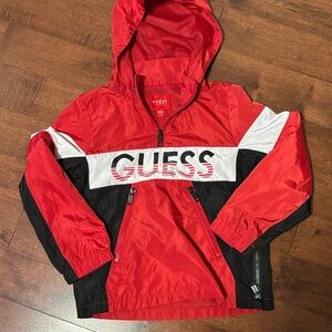 NEW kids GUESS Red and Black Hooded Jacket size 7
